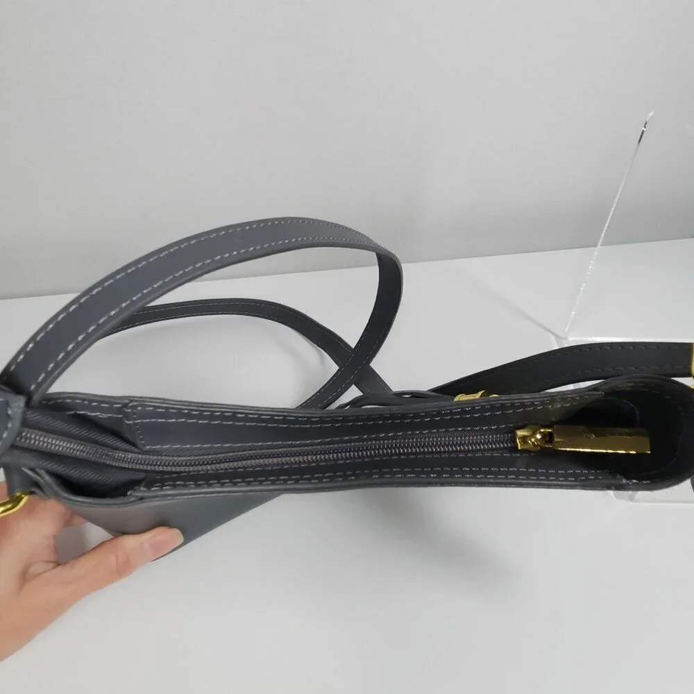 Joy Mangano Leather Crossbody Bag/Purse Gray